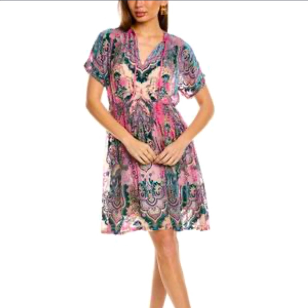 Johnny Was Paisley Burnout Velvet sheer beach coverup sun dress  Thia Eliyen